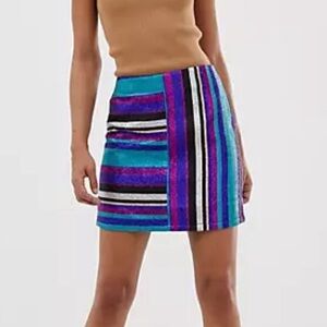 ASOS DESIGN rainbow stripe metallic mini skirt size 2